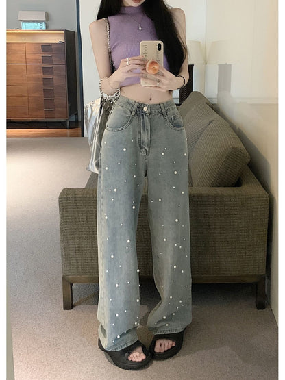 Jeans Women's Summer New Design Sense High Waist Straight Wide Leg Pants