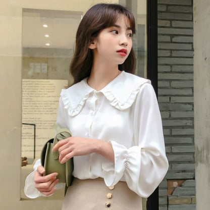 blusas de mujer Shirts Women Pure Fresh Simple Leisure Popular Sweet Girls Spring New Arrival Kawaii Blouses Holiday Female Clothes Preppy Style - Amazhona 