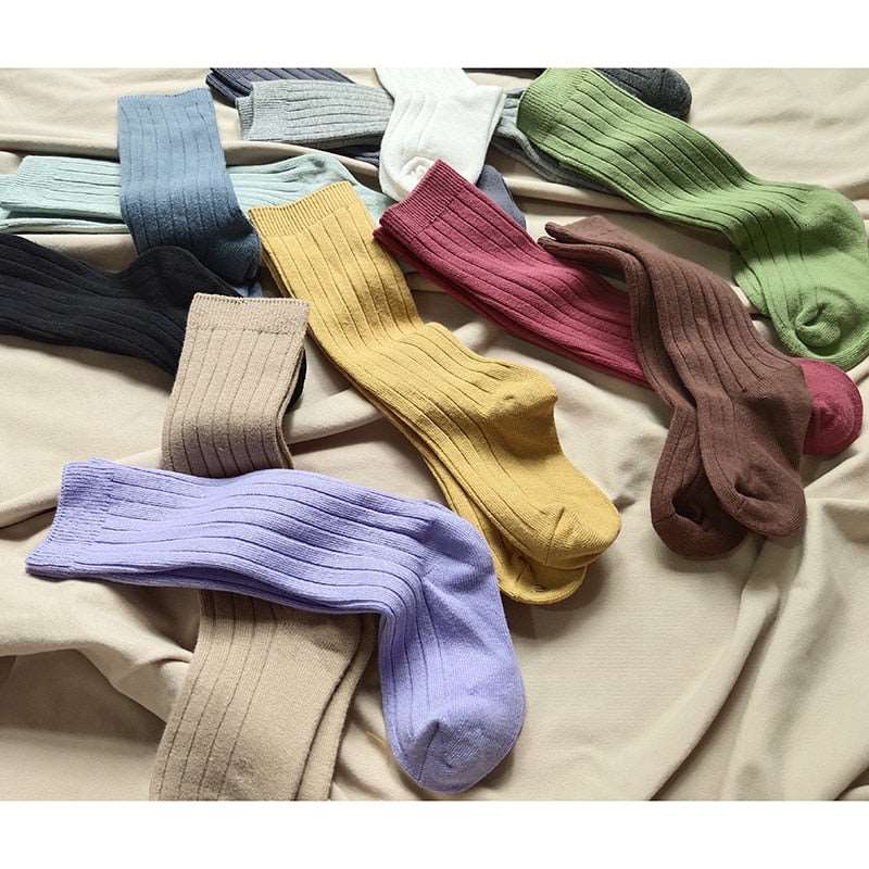 18 Colors New Solid Baby Boys Girls Knee High Long Socks Cotton Breathable Stripe Soft Kids Sock Children School Uniform Socks - Amazhona 