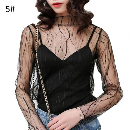 blusas de mujer Fashion Sexy Women T Shirt See Through Transparent  Mesh Solid Color Long Sleeve Blouse Tops New - Amazhona 