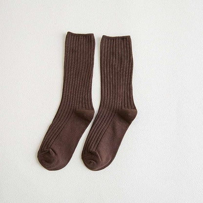 1 Pair Retro Women Cotton Loose Socks Autumn Winter Knitting Solid Color Long Black Pink Korean Japanese Student Girls Stockings - Amazhona 