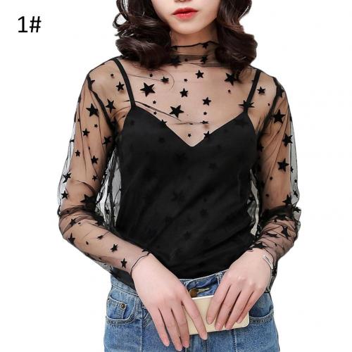 blusas de mujer Fashion Sexy Women T Shirt See Through Transparent  Mesh Solid Color Long Sleeve Blouse Tops New - Amazhona 