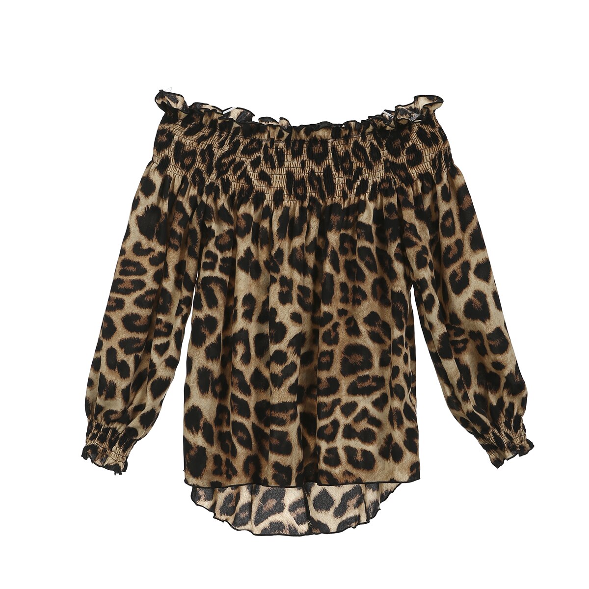 blusas de muje Women Leopard Print Long Sleeve Off Shoulder Loose Shirts Casual Blouse Tops Women Clothes - Amazhona 