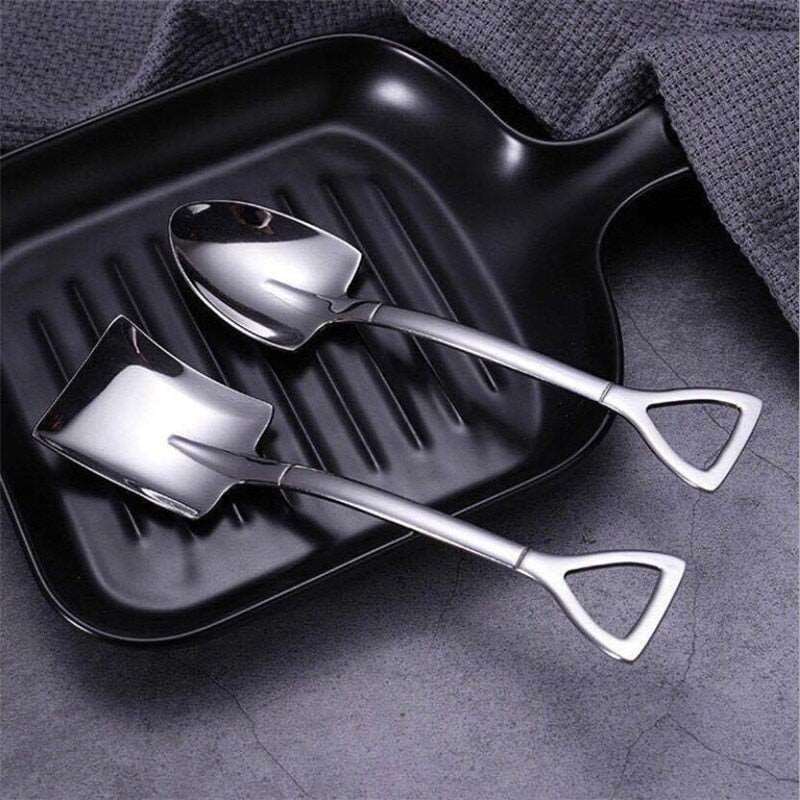 1/2Pcs Coffee Spoon Cutlery Set Stainless Steel Retro Iron Shovel Ice Cream Spoon Scoop Creative Spoon tea-spoon Tableware - Amazhona 