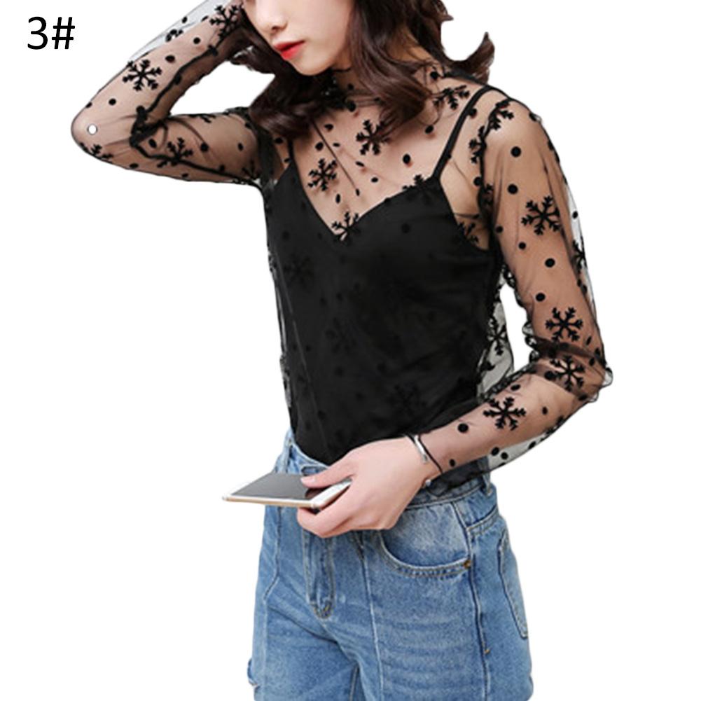 blusas de mujer Fashion Sexy Women T Shirt See Through Transparent  Mesh Solid Color Long Sleeve Blouse Tops New - Amazhona 