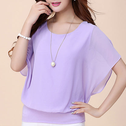 blusas de mujer blusas de mujer blusas de muje Casual Women Chiffon Blouse Female Solid Short Sleeve Ruffle Batwing Short Shirt Summer Beach Plus Size - Amazhona 