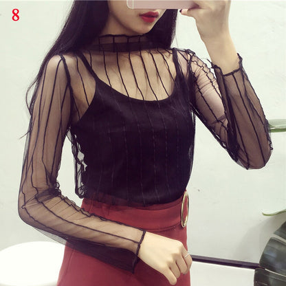 blusas de mujer 2020 Spring Summer Womens Long Sleeve Sexy Black Mesh Top Blouses Transparent Punk Club Shirt Tees Beach Tops - Amazhona 