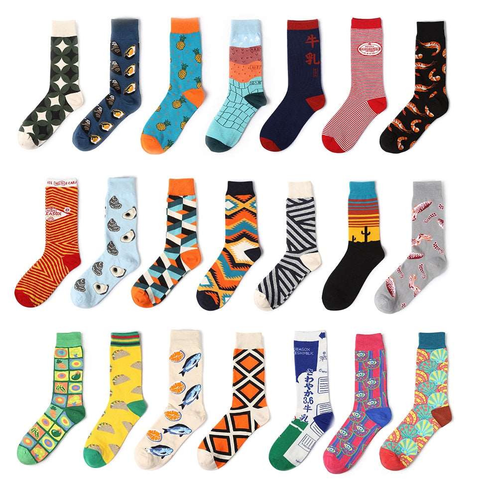 1Pair New Men Women Cotton Socks Casual Colorful Socks Crew Street Skateboard Socks Happy Funny Harajuku Sox Meias - Amazhona 