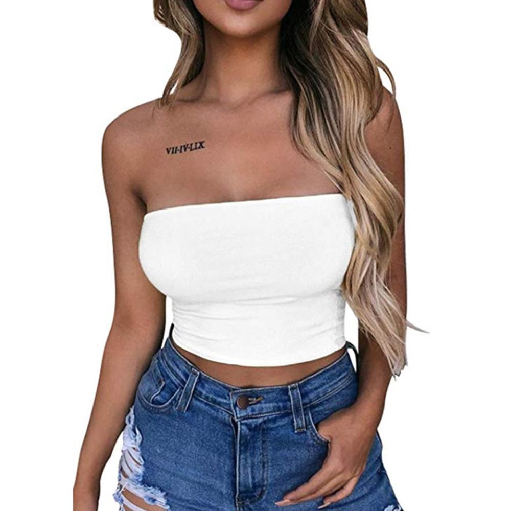 Womens Sexy Strapless Off Shoulder Crop Tube Top Solid Color Stretchy Bandeau Seamless Casual Basic Breast Wrap No-Padded Bra - Amazhona 