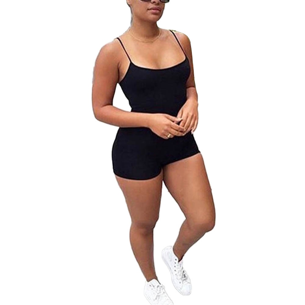 mono de mujer Women Fashion Sexy Sleeveless Spaghetti Straps Bodycon Bodysuit Sports Shorts Jumpsuit - Amazhona 