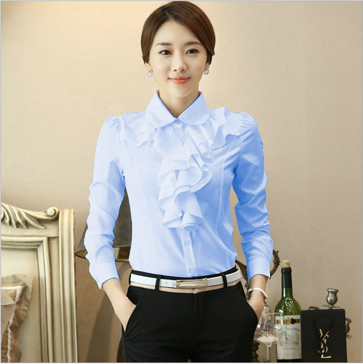 blusas de muje New Women Chiffon Blouse Long Sleeve Shirt Female Professional Lace Tops OL Chiffon Tops - Amazhona 