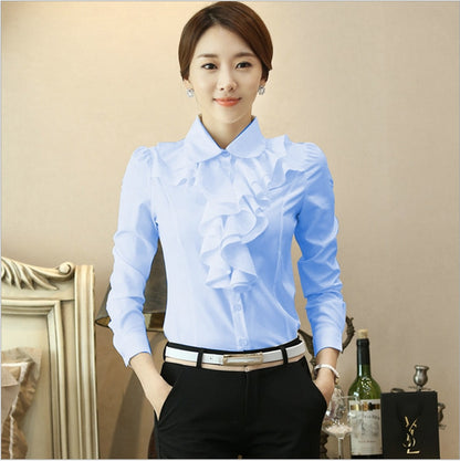 blusas de muje New Women Chiffon Blouse Long Sleeve Shirt Female Professional Lace Tops OL Chiffon Tops - Amazhona 