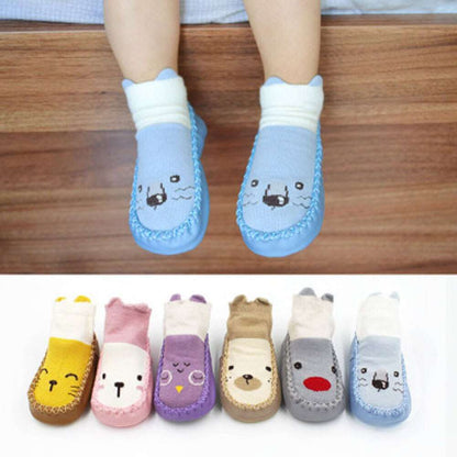 2020 Baby Cute Socks Autumn Spring Children Floor Socks Shoes Anti Slip Soft Sole Patchwork Cartoon Sock New 0-24M - Amazhona 