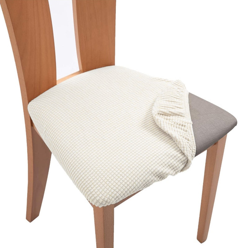 Spandex Jacquard Chair Cushion Cover Dining Room Upholstered Cushion Solid Chair Seat Cover Without Backrest Furniture Protector - Amazhona 