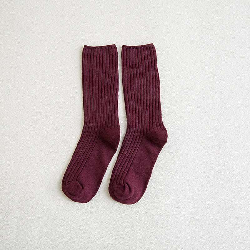 1 Pair Retro Women Cotton Loose Socks Autumn Winter Knitting Solid Color Long Black Pink Korean Japanese Student Girls Stockings - Amazhona 