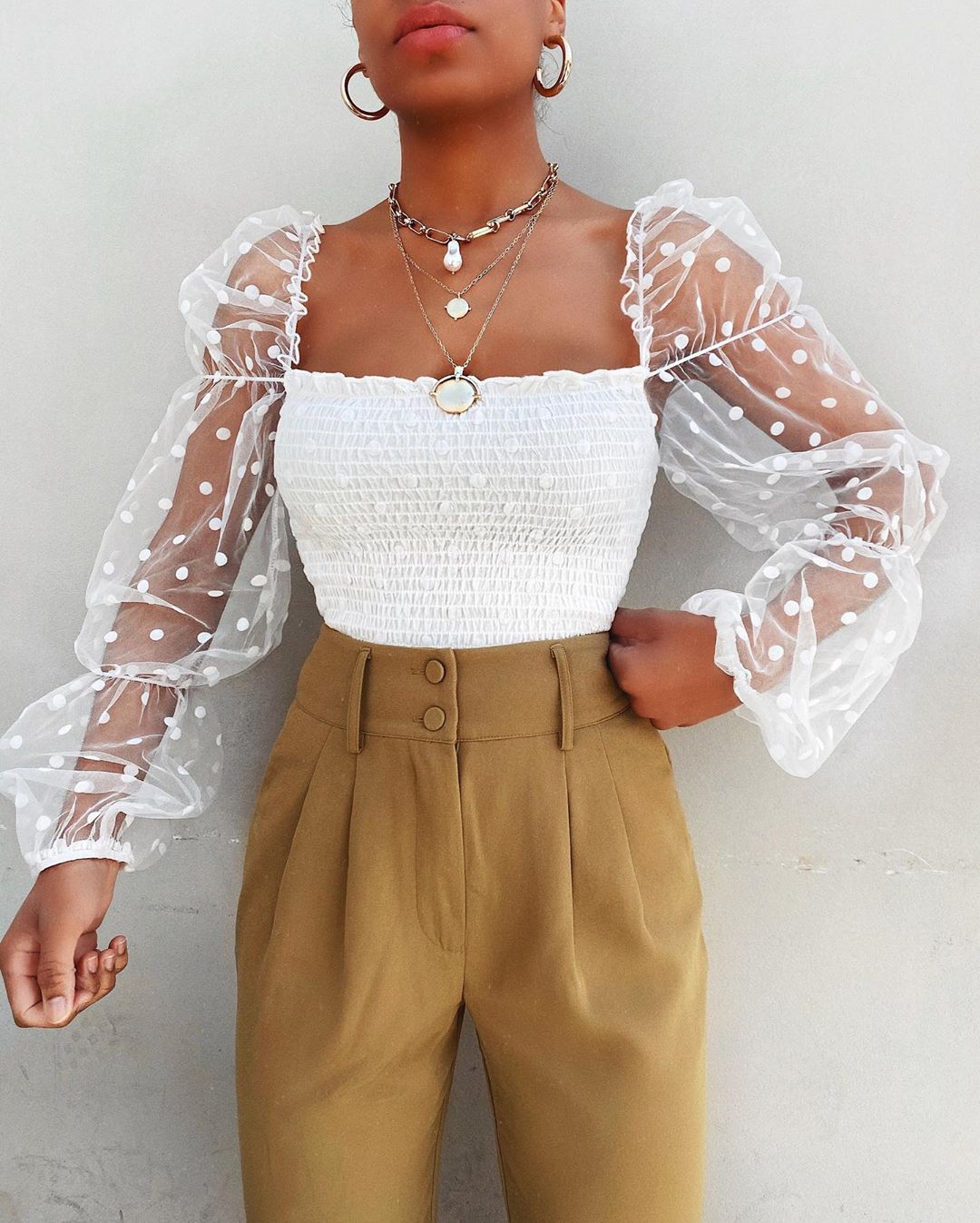 blusas de mujer blusas de mujer blusas de muje Women Mesh Sheer Blouse Chiffon See-through Long Sleeve Top Shirt Blouse Fashion Organza Transparent White Shirt Female Blusas - Amazhona 