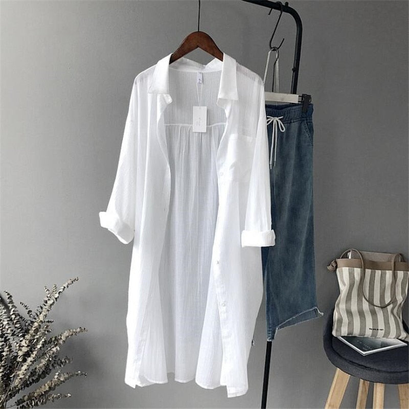 blusas de mujer 2020 Autumn Women Long Sleeve White Shirts Blouse High quality loose Blouse Tops Cotton Casual White Long Blouse Women - Amazhona 