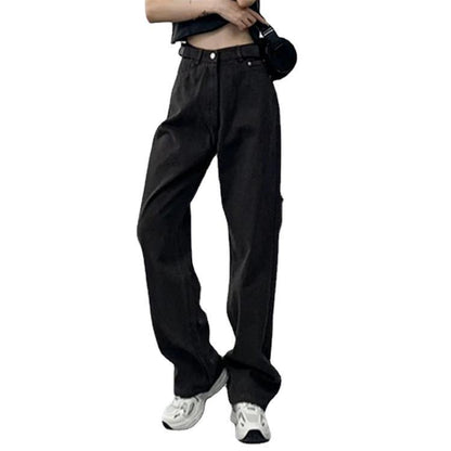 Design Personality Adjustable Buckle Straight-leg Pants Women's Loose