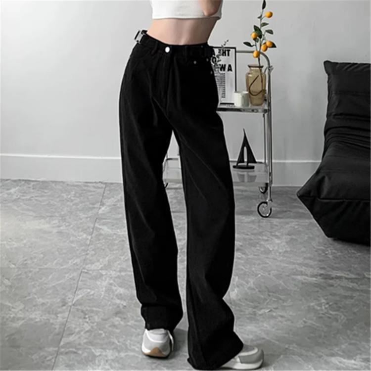 Design Personality Adjustable Buckle Straight-leg Pants Women's Loose