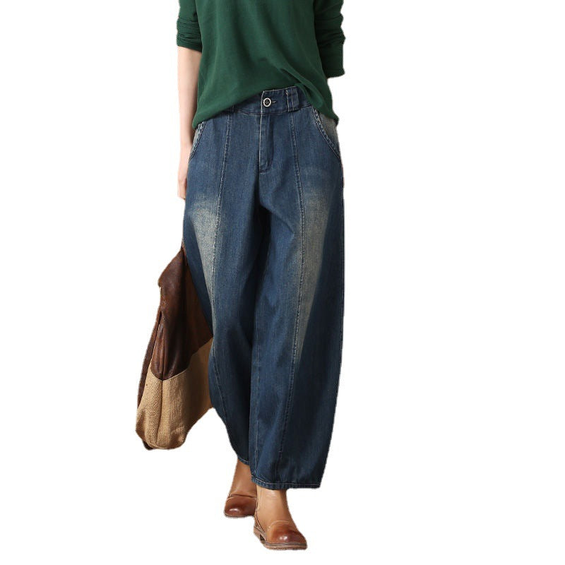 Lantern Jeans For Women Retro Wide Leg Casual