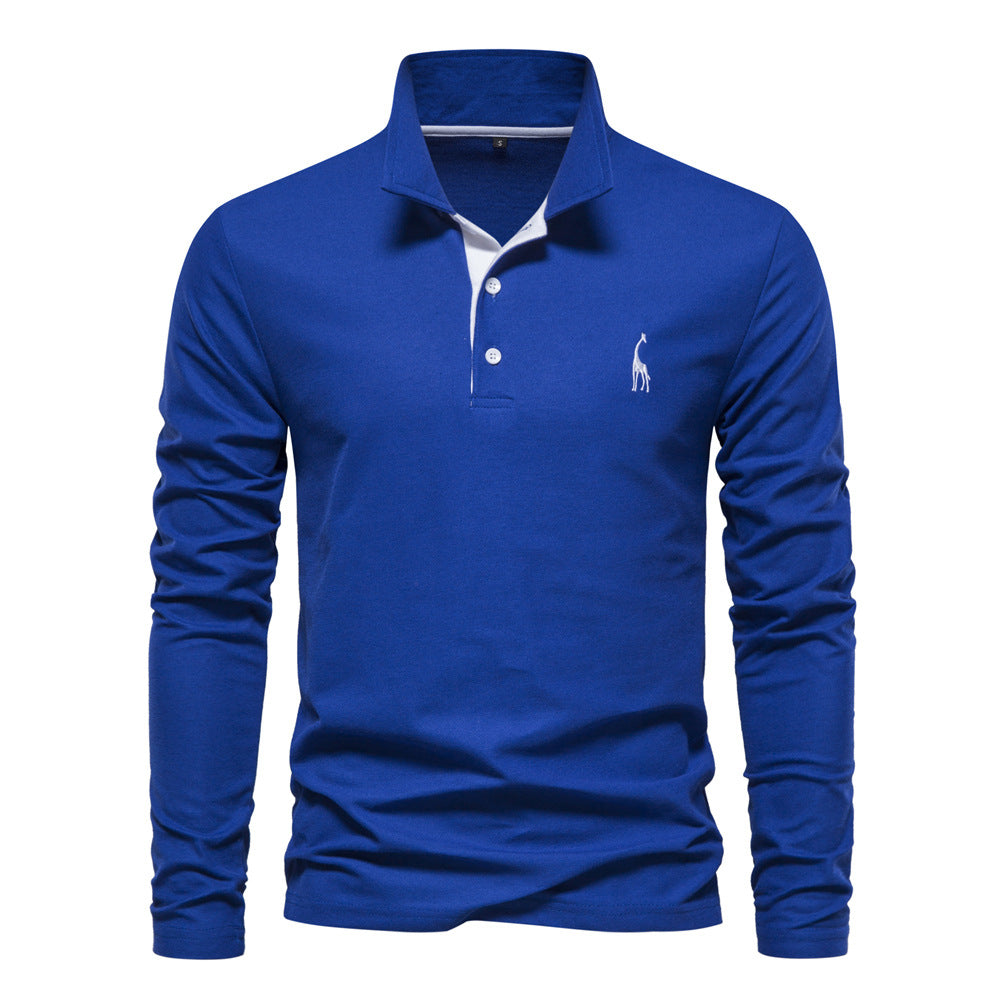 Men's Fashion Casual Polo Collar Deer Embroidered Long Sleeve - Amazhona 