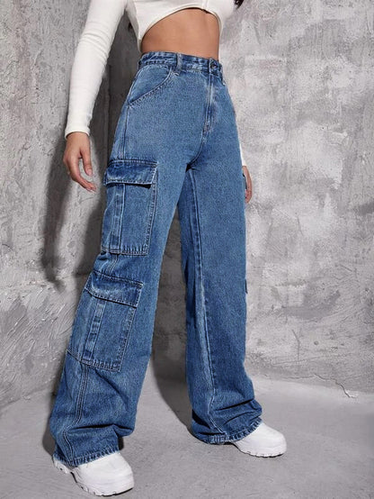 Women's Multi-bag Jeans Loose High Waist