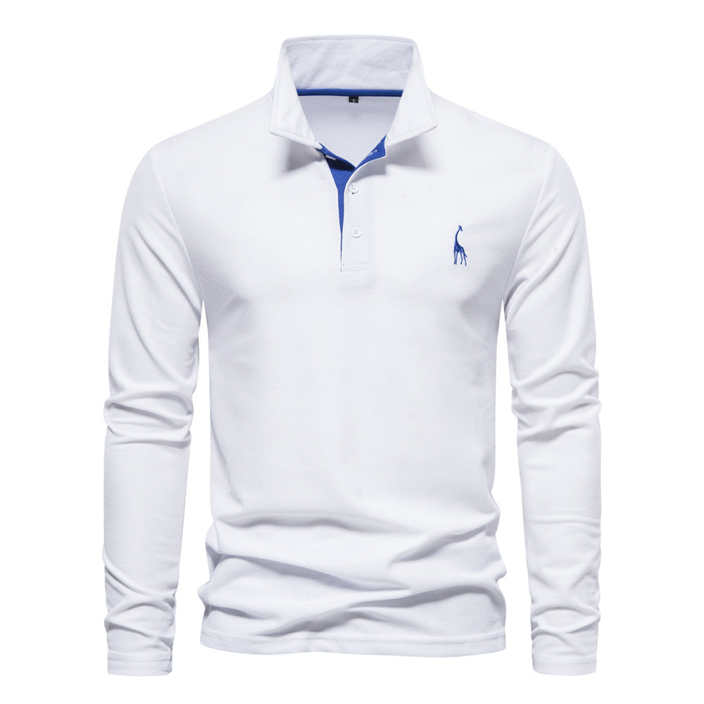 Men's Fashion Casual Polo Collar Deer Embroidered Long Sleeve - Amazhona 