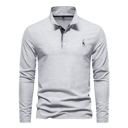 Men's Fashion Casual Polo Collar Deer Embroidered Long Sleeve - Amazhona 