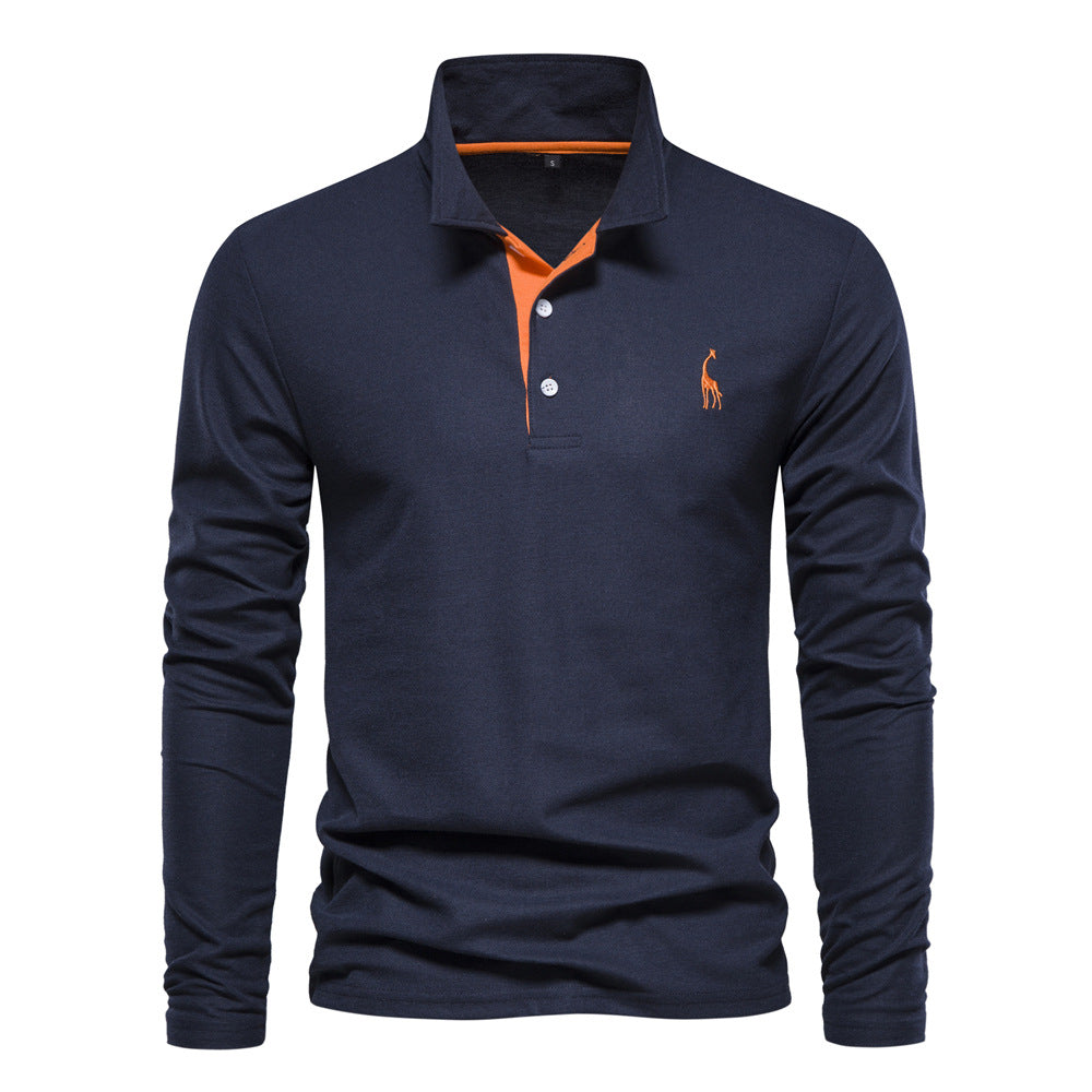 Men's Fashion Casual Polo Collar Deer Embroidered Long Sleeve - Amazhona 