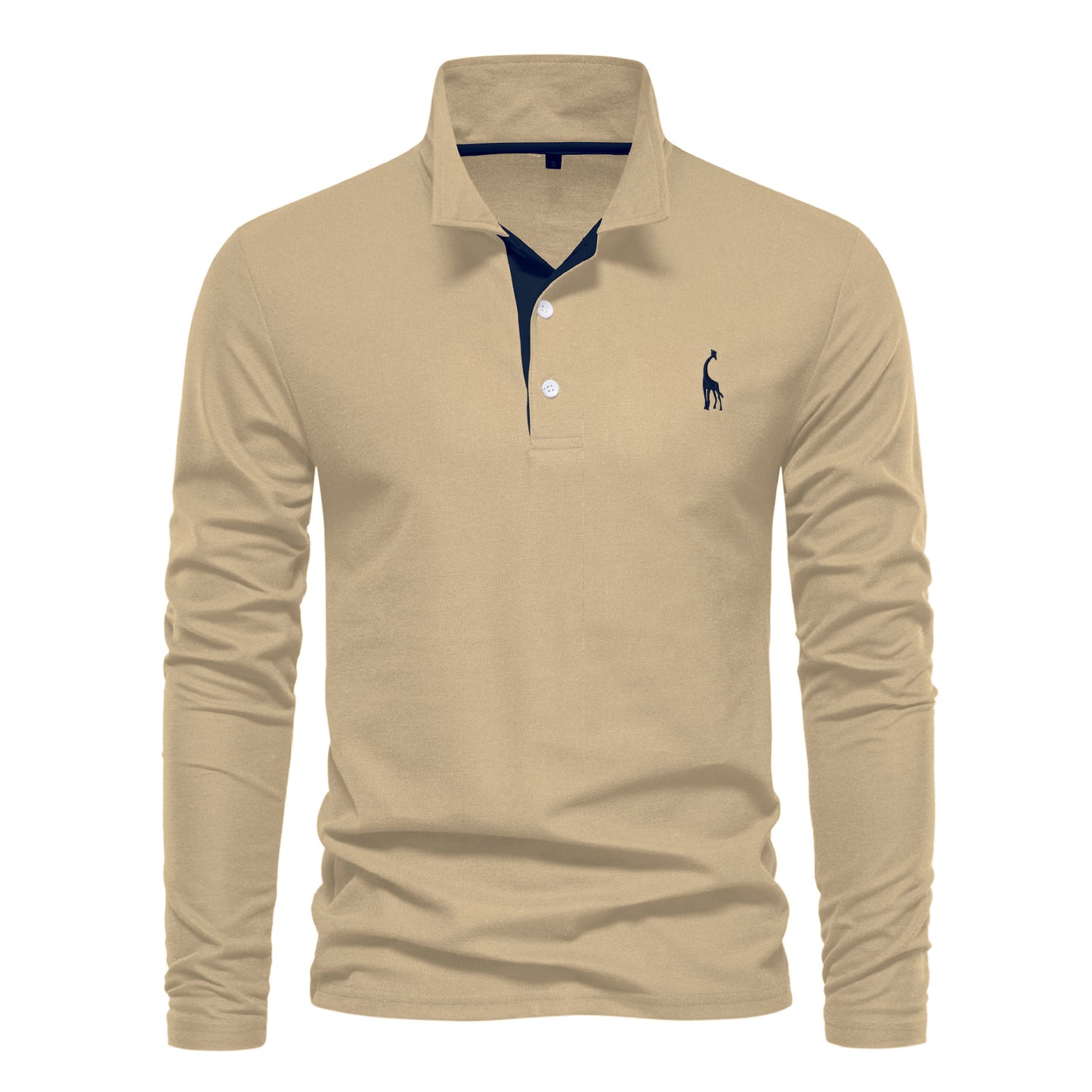 Men's Fashion Casual Polo Collar Deer Embroidered Long Sleeve - Amazhona 