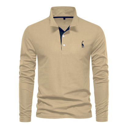 Men's Fashion Casual Polo Collar Deer Embroidered Long Sleeve - Amazhona 