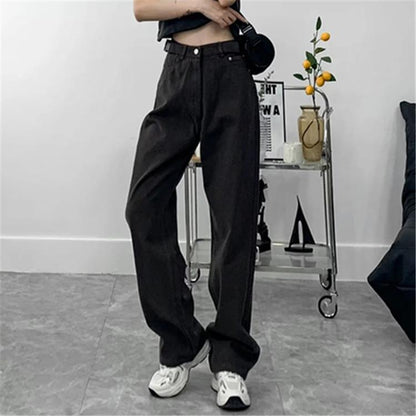 Design Personality Adjustable Buckle Straight-leg Pants Women's Loose