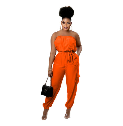 Fashion Casual Tube Top Pocket Belt Spring And Summer Jumpsuit - Amazhona 