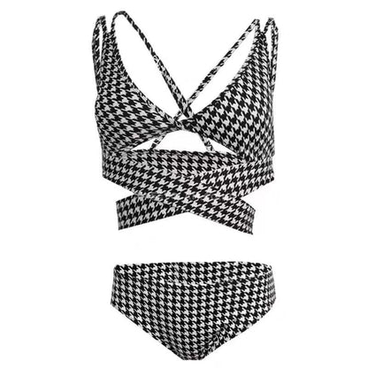 bikini Swimsuit Female Hot Spring Split Houndstooth Bikini Single Is Hell Sexy Pure Desire Hot Spring Style Song Zhiya Same Beachwear - Amazhona 