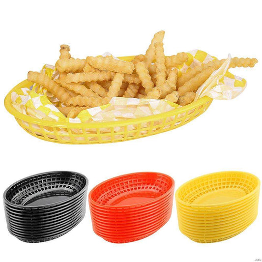 10pcs Plastic Fast Food Basket Hot Dog French Fries Chicken Serving Plate Mesh Food Plate Serving Dishes Sets Restaurant Tray - Amazhona 