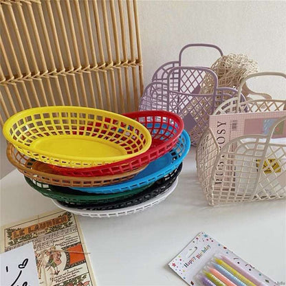 10pcs Plastic Fast Food Basket Hot Dog French Fries Chicken Serving Plate Mesh Food Plate Serving Dishes Sets Restaurant Tray - Amazhona 