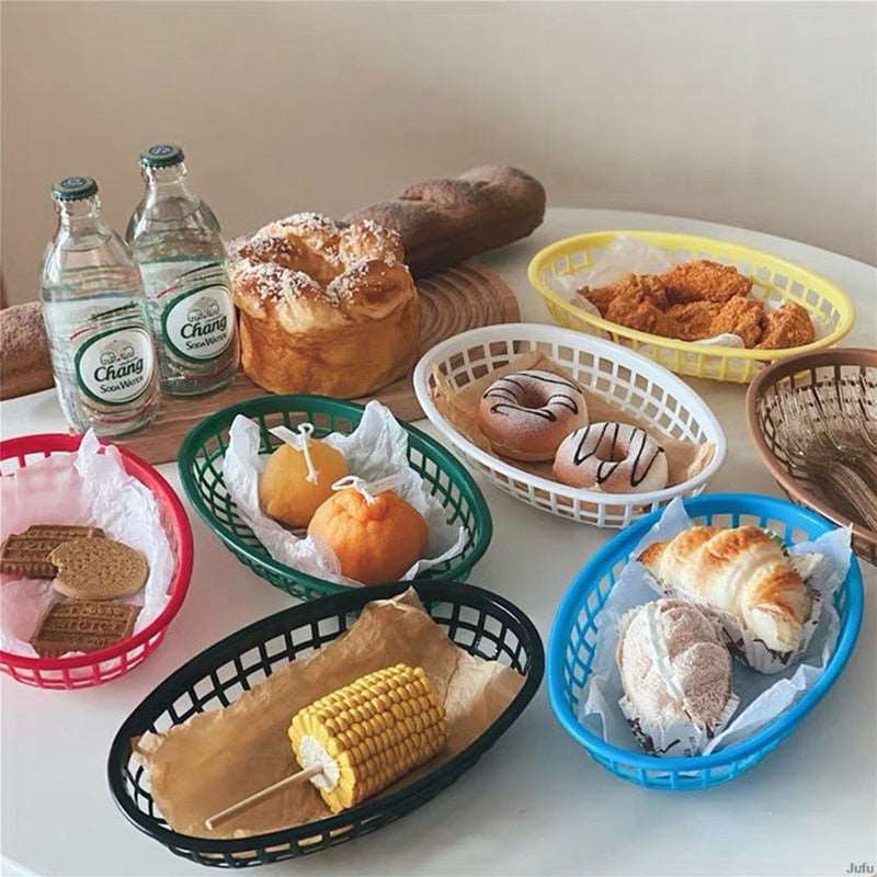 10pcs Plastic Fast Food Basket Hot Dog French Fries Chicken Serving Plate Mesh Food Plate Serving Dishes Sets Restaurant Tray - Amazhona 