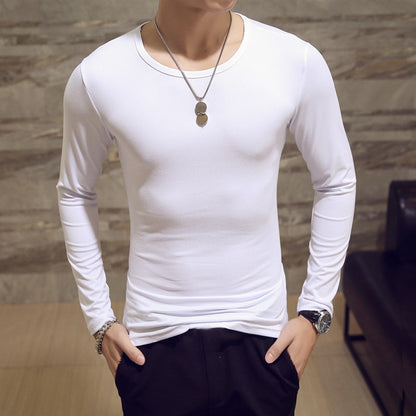 2022 Elastic Mens T-Shirt O-Neck Round Neck Long Sleeve Men T-Shirt For Male Lycra And Cotton T-Shirts Man Clothing - Amazhona 