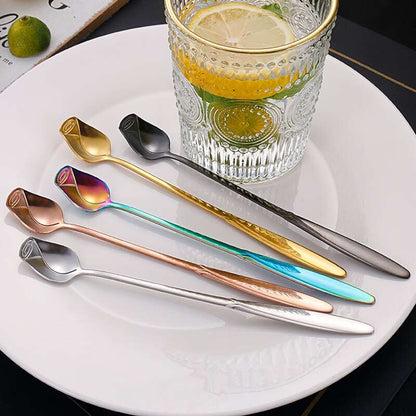 1PCS Stainless Steel Rose Spoon Kitchen Cutlery Milk Coffee Stirring Spoon Dessert Cake Tools Cutlery Set tiny spoon - Amazhona 