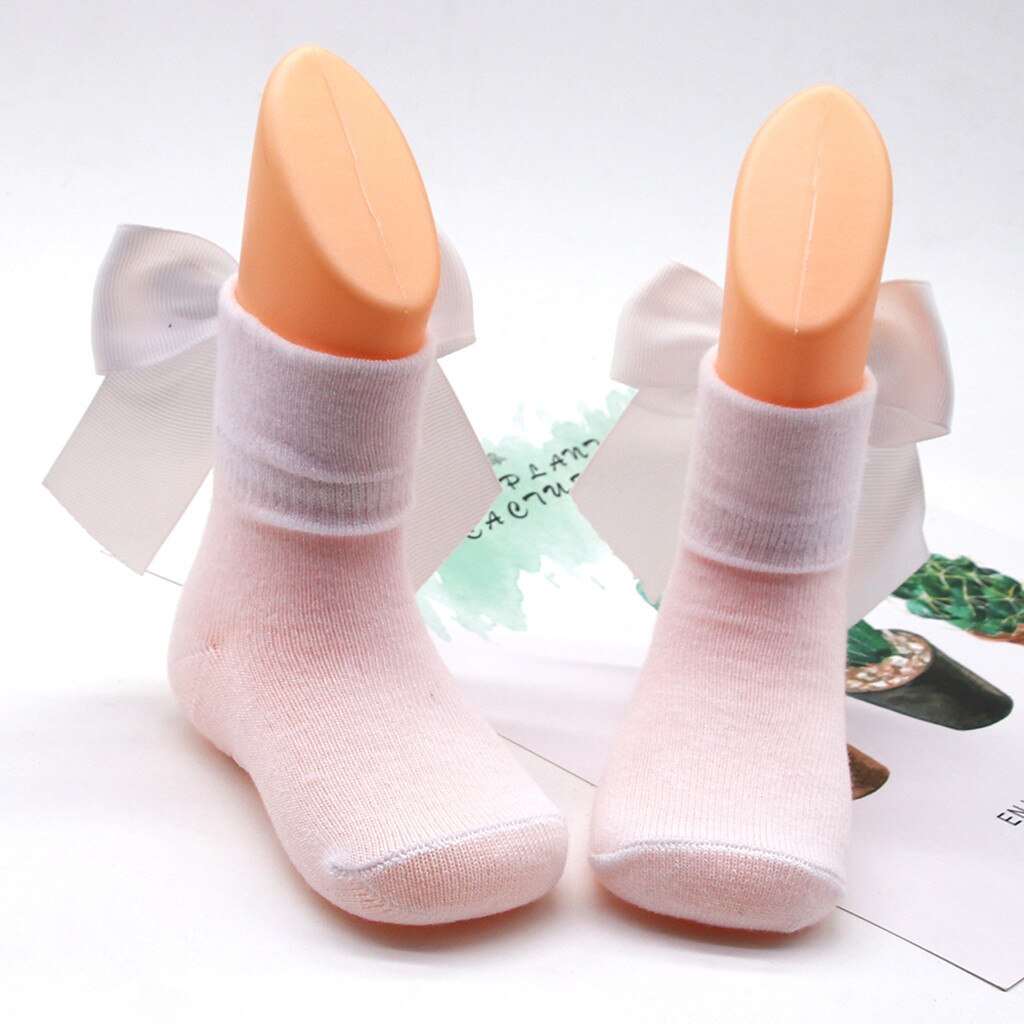 1 Pair Baby Girls Socks New Toddlers Girl Big Bow Anti-slip Socks Soft Kids Socks Bowknot 100% Cotton 0-2 Years Newborn Socks - Amazhona 