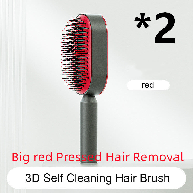 Self Cleaning Hair Brush For Women One-key Cleaning Hair Loss Airbag Massage Scalp Comb Anti-Static Hairbrush - Amazhona 