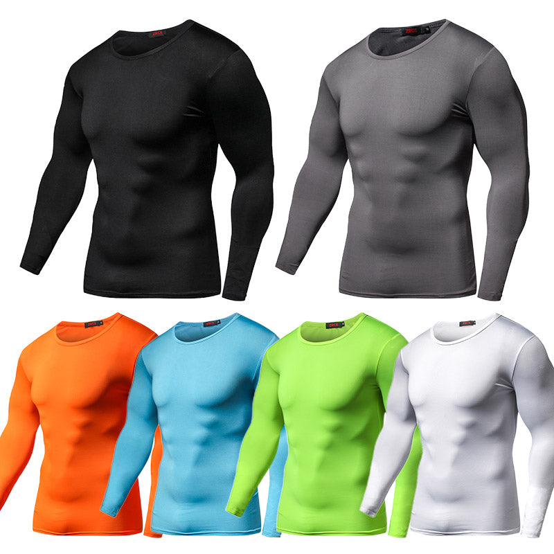 Men's Solid Color Round Neck Sports Long-sleeved Quick-drying Tights - Amazhona 