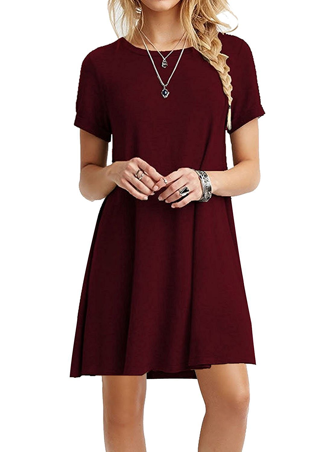 Women's Fashion Solid Color Round Neck Short Sleeve Dress