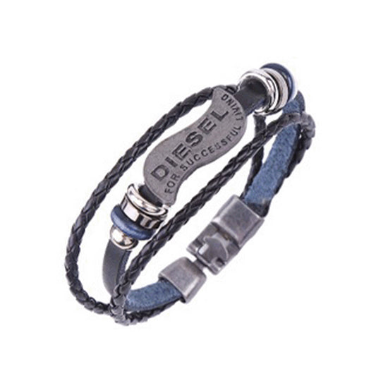 Men's Punk Retro Cowhide Bracelet Multilayer Woven Bracelet - Amazhona 