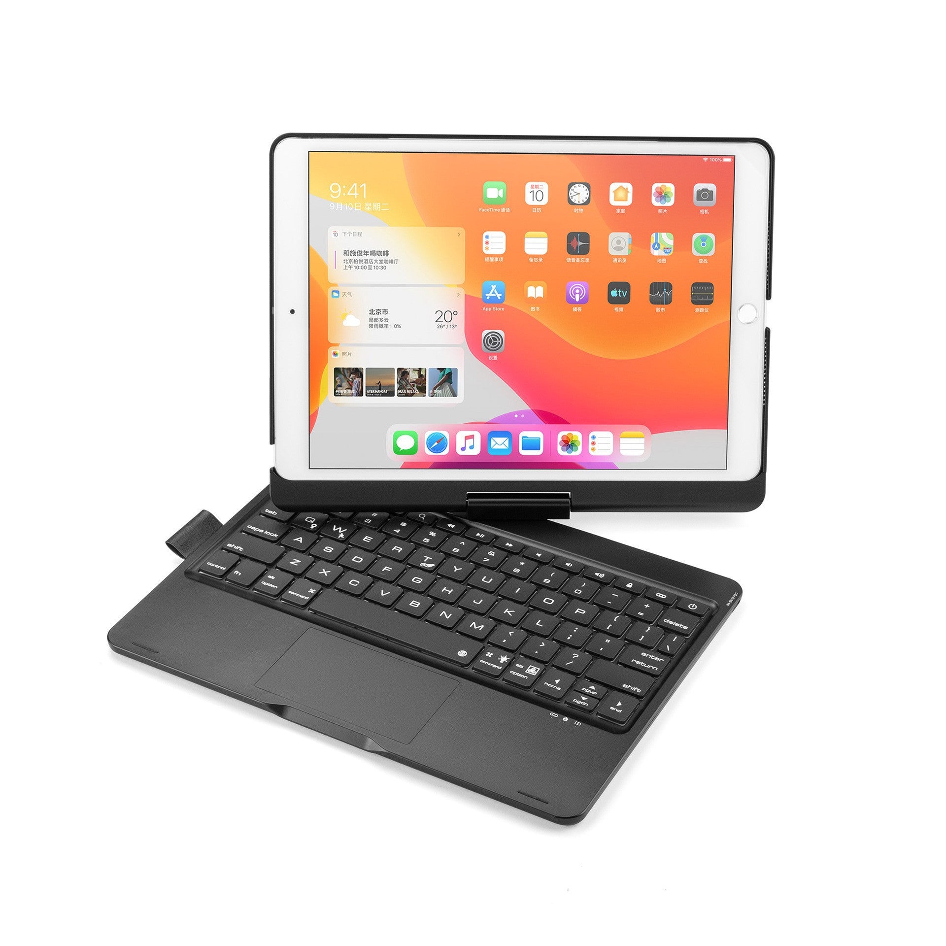 Compatible with Apple, Rotatable Bluetooth Ipad Touch Keyboard With Backlight - Amazhona 