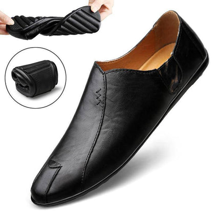 Business Leather Shoes Middle-aged Dad Shoes Breathable Peas Shoes - Amazhona 