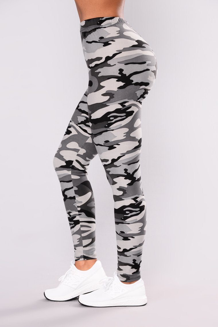 Camouflage Printed Grey Casual Legging Pants - Amazhona 