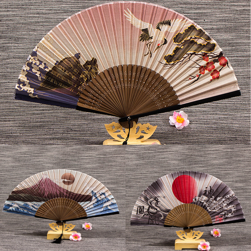 Ladies Chinese Style Matte Silk Folding Fan - Amazhona 