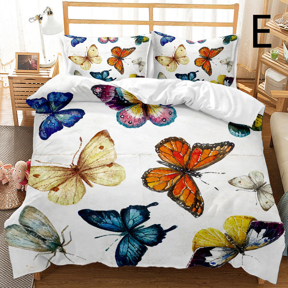 Butterfly Series Three-piece Bedding Quilt Cover Set - Amazhona 