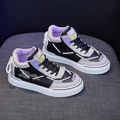 Ins High Top White Shoes Female Spring New Student Running Shoes Female Korean Flat Street Shoes - Amazhona 